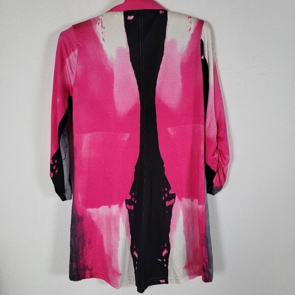 Sno Skins Womens Pink Gray Abstract 3/4 Sleeve Button-Down Tunic Top Small - Picture 2 of 8